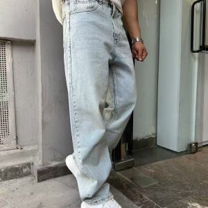 Jean Large Délavé Homme – Coupe Droite Oversize – Bleu Clair Urban