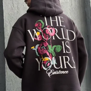 Sweat à capuche imprimé gris foncé