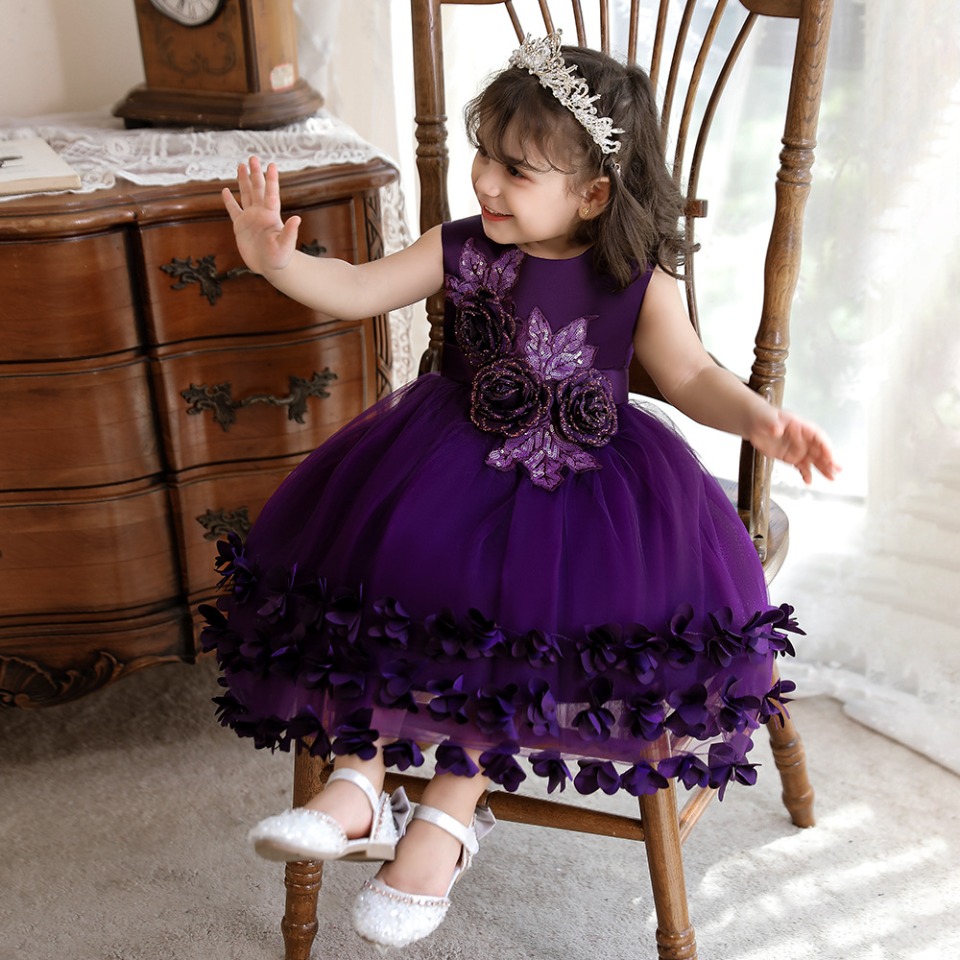 Robe de Princesse Violette Pour Fille et Bébé – Image 4