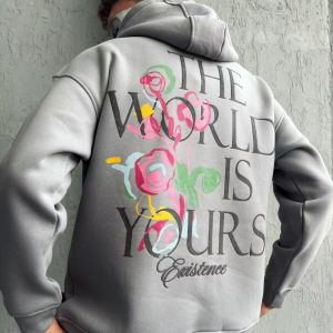 Sweat à capuche imprimé gris