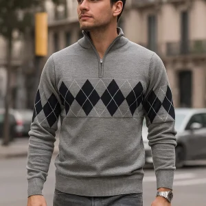 Pull homme zippé à losanges