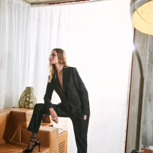 Irene blazer long femme en jersey à fines rayures