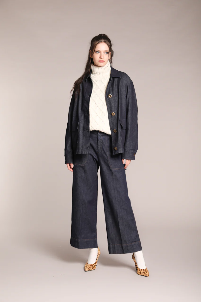 Dallas Wide pantalon cargo femme en denim stretch wide leg – Image 3