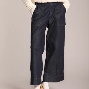 Dallas Wide pantalon cargo femme en denim stretch wide leg
