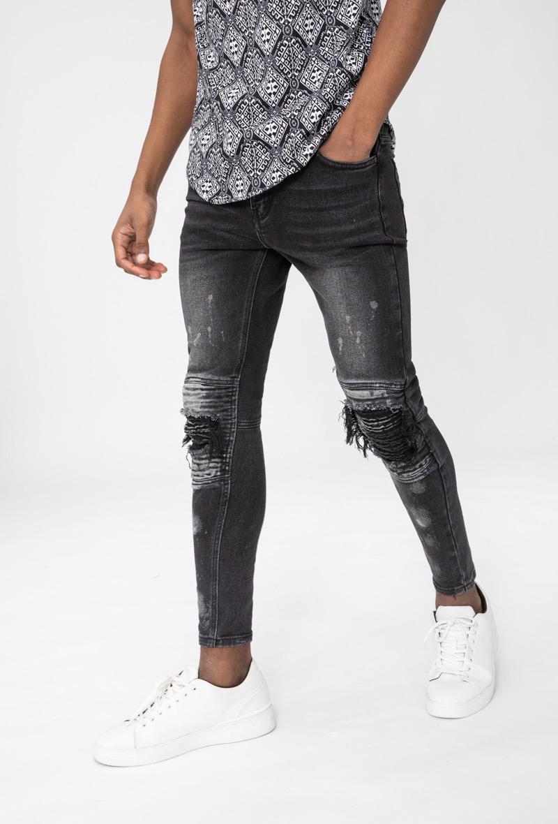 Jean skinny noir destroy homme fashion – Image 2