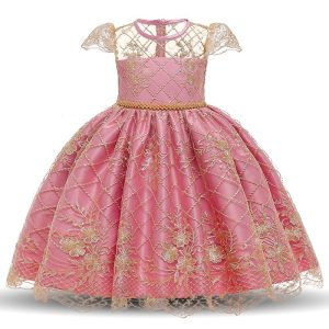 Robe Princesse Rose Dentelle Dorée