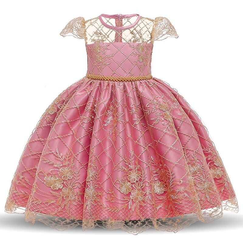 Robe Princesse Rose Dentelle Dorée