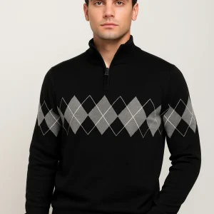 Pull homme zippé à losanges