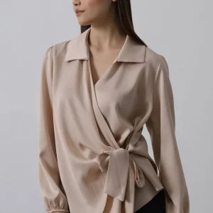 Chemise Cache-Cœur Satinée Beige