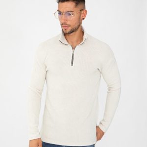 Pull col fermeture éclair blanc homme fashion