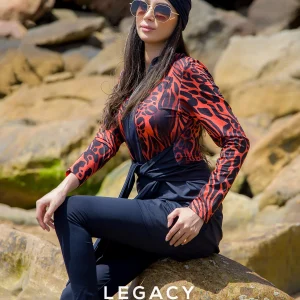 Burkini à motif tigrée rouge