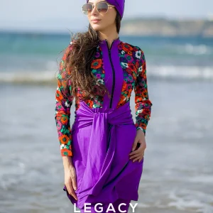 Burkini Mauve à motif fleuri