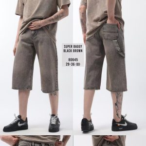 Short en jean effet délavé– Super Baggy Fit Homme