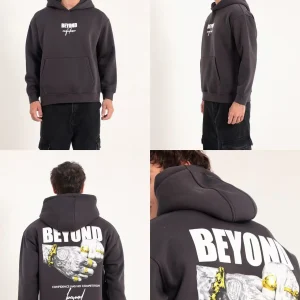 Sweat à capuche imprimé gris foncé