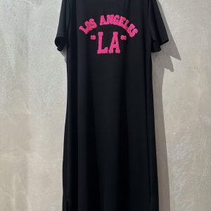 Robe sweat Los Angeles noire inscription rose