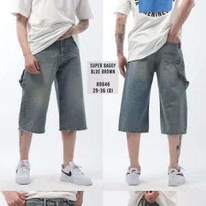 Short Jean Super Baggy Bleu-Brun