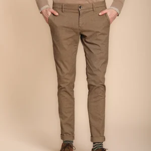 Milano pantalon chino homme en gabardine stretch avec micro-imprimé extra slim fit