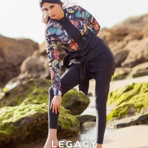 Burkini Bleu - Couleur Noir imprimé papillon