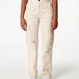 Pantalon Cargo Ecru Droit Taille Haute
