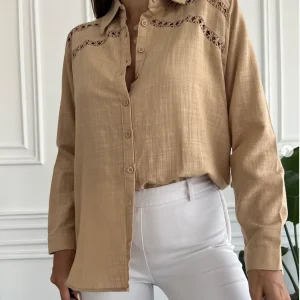 Chemise en lin marron avec Broderie
