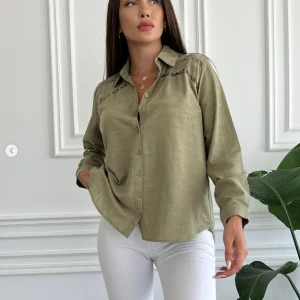 Chemise en lin marron avec Broderie