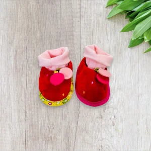 Chaussons Naissance Lilliputiens - Rouge à Pois Multicolores et Chaussette Intégrée