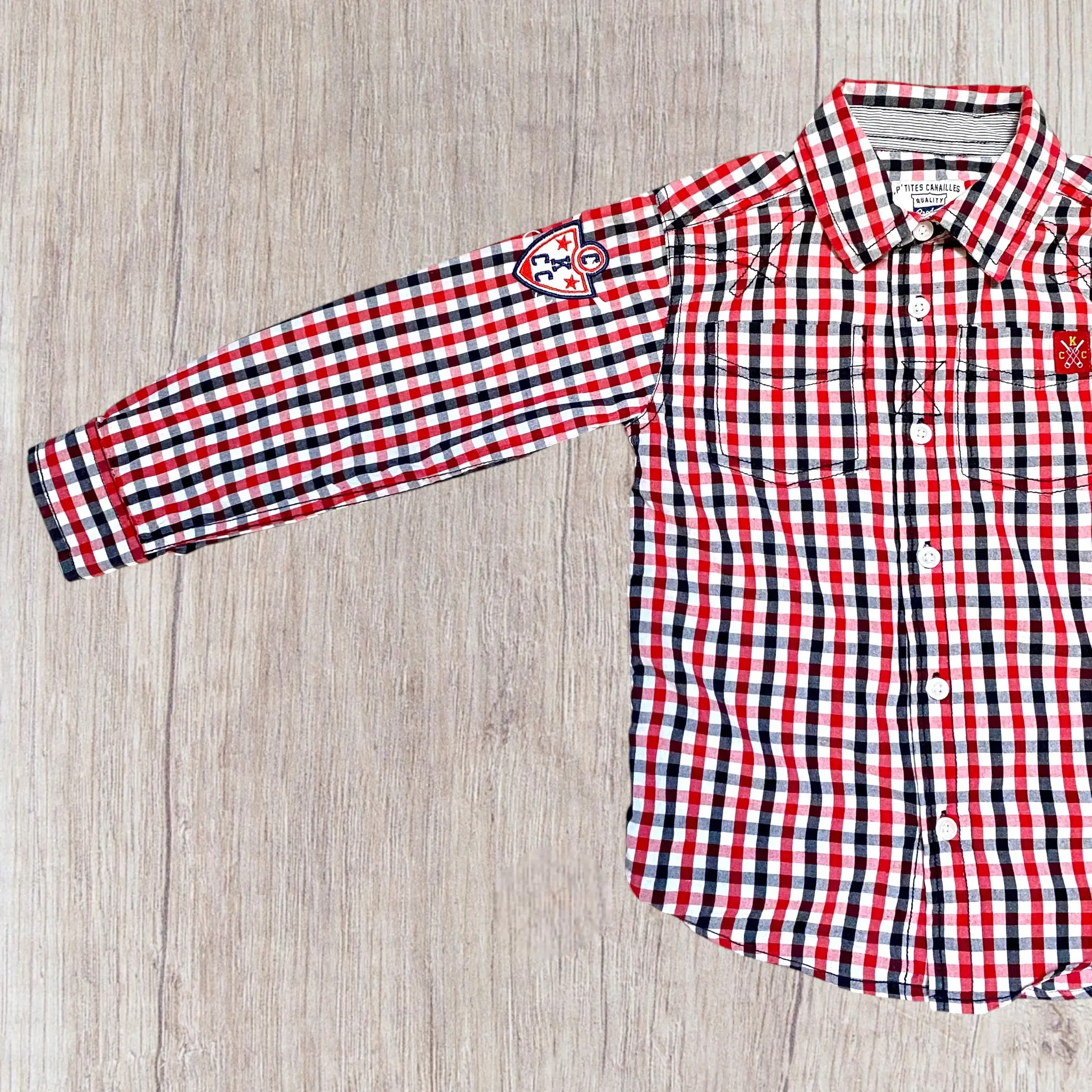Chemise garçon P’tites Canailles 7 ans – Carreaux rouge blanc noir – Image 3