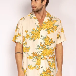 Chemise manches courtes fleurie jaune