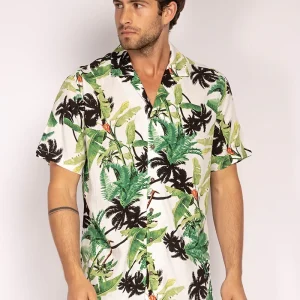 Chemise manches courtes fleurie vert clair