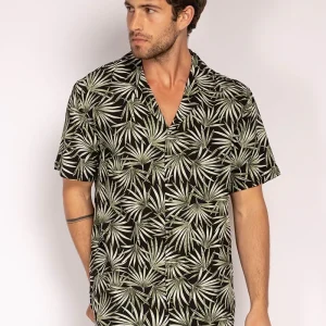 Chemise manches courtes fleurie vert