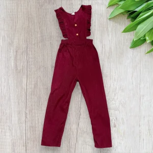 Combinaison Velours Bordeaux sans Manches avec Bretelles Volants - Fille 6 ans, Shein