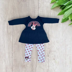 Ensemble bébé fille Disney Baby 18 mois robe et legging bleu marine et gris