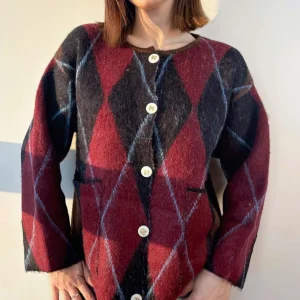 Cardigan Oversize à Carreaux Bicolores