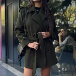 Manteau Court Vert bouteille en cachemir