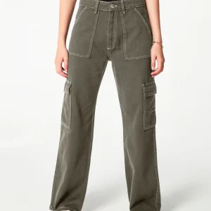 Pantalon Cargo Vert Wide Leg Taille Haute