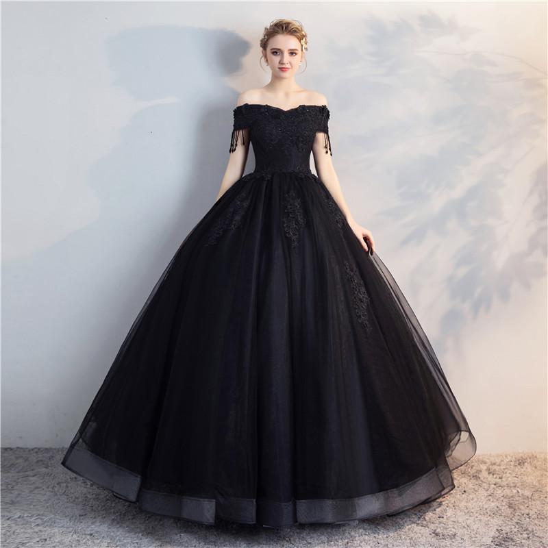Robe de Bal Noire Épaules Dénudées – Image 3