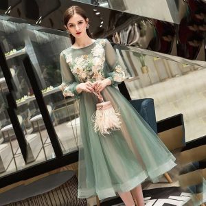 Robe Princesse Femme Verte à Dentelle