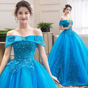 Robe de Bal Bleue Épaules Dénudées