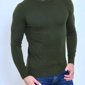 Pull Homme Vert Sapin Col Rond