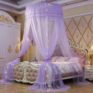 Voile de Lit Violet avec Guirlande Led