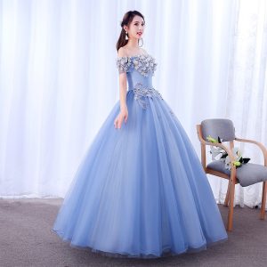 Robe de Bal à Fleurs Bleue