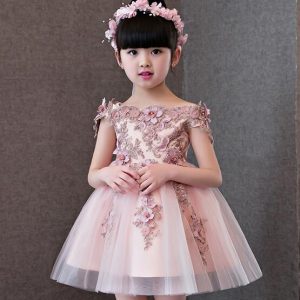 Robe Princesse Rose à Fleurs pour Mariage et Baptême