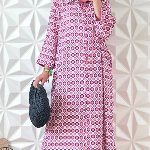 Robe chemise longue style casual - Rose