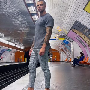 Pantalon chino gris à carreaux - Frilivin