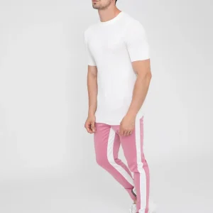 Pantalon jogging rose avec bande blanche - Frilivin