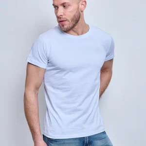 T-shirt col mauve clair coton homme