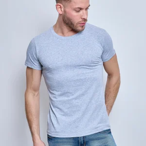 T-shirt col rond gris coton homme