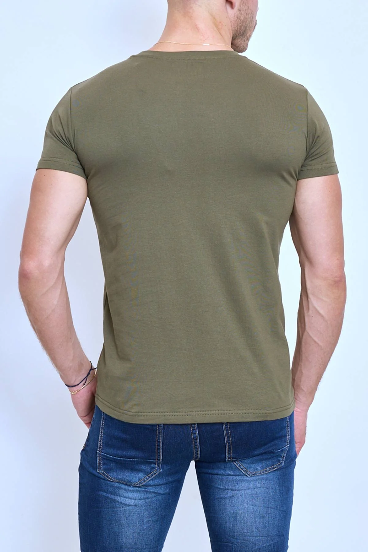 T-shirt col rond kaki coton homme