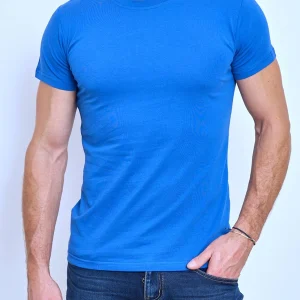 T-shirt col rond bleu coton homme