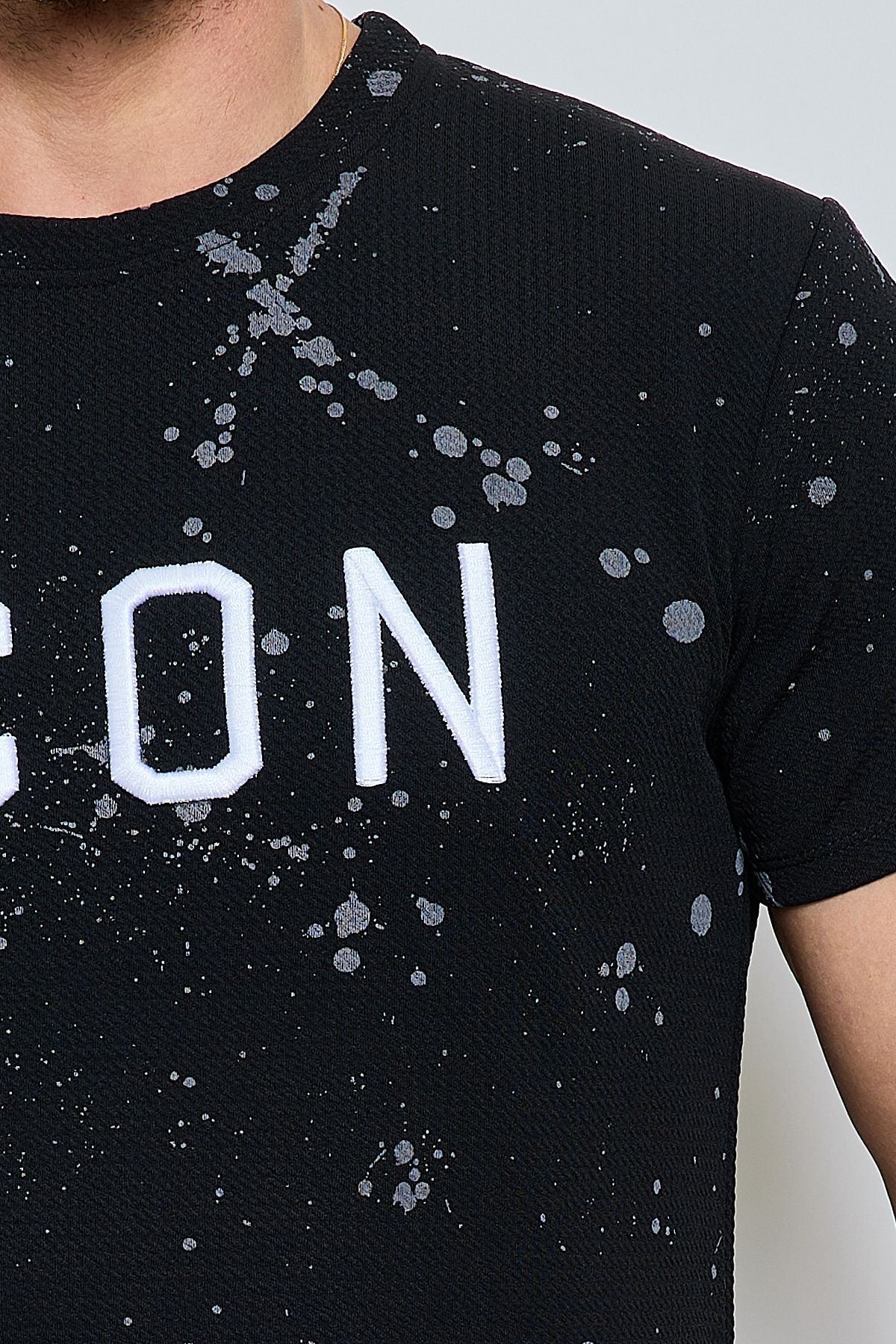 T-shirt noir manches courtes col rond logo Icon fashion homme – Image 4